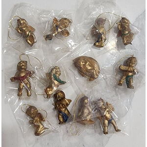 Vintage Minature Cherub Angel Christmas Ornaments Set of 12